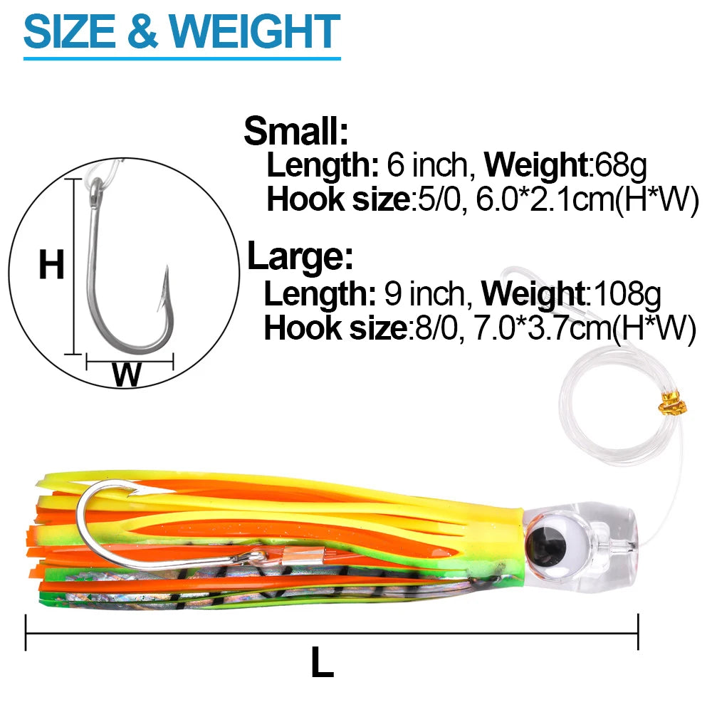 68G/108G Trolling Lure Marlin Tuna Mahi Dolphin Durado Wahoo Shark Skirts Big Game Leader Fishing Rigs Deep Sea Fishing Lure