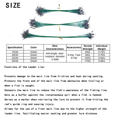 Super Strong Tensile Force anti Bite Steel Fishing Line Steel Wire Leader with Rotating Snaps Fishing Lead Wire 200/100/60/20Pcs