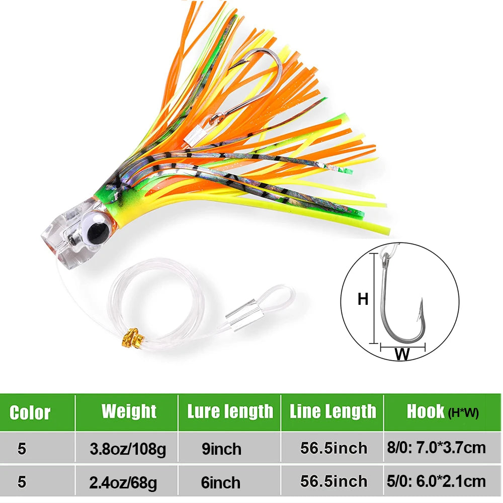 68G/108G Trolling Lure Marlin Tuna Mahi Dolphin Durado Wahoo Shark Skirts Big Game Leader Fishing Rigs Deep Sea Fishing Lure