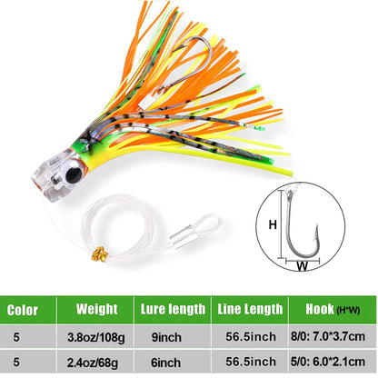 68G/108G Trolling Lure Marlin Tuna Mahi Dolphin Durado Wahoo Shark Skirts Big Game Leader Fishing Rigs Deep Sea Fishing Lure