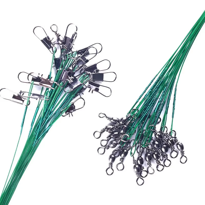 Super Strong Tensile Force anti Bite Steel Fishing Line Steel Wire Leader with Rotating Snaps Fishing Lead Wire 200/100/60/20Pcs