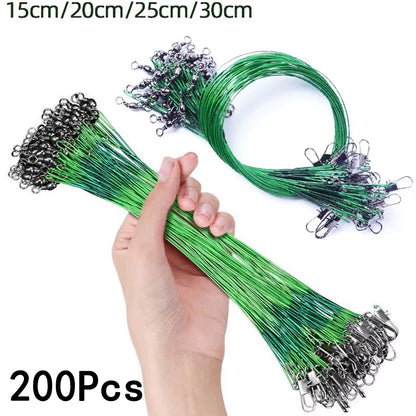Super Strong Tensile Force anti Bite Steel Fishing Line Steel Wire Leader with Rotating Snaps Fishing Lead Wire 200/100/60/20Pcs