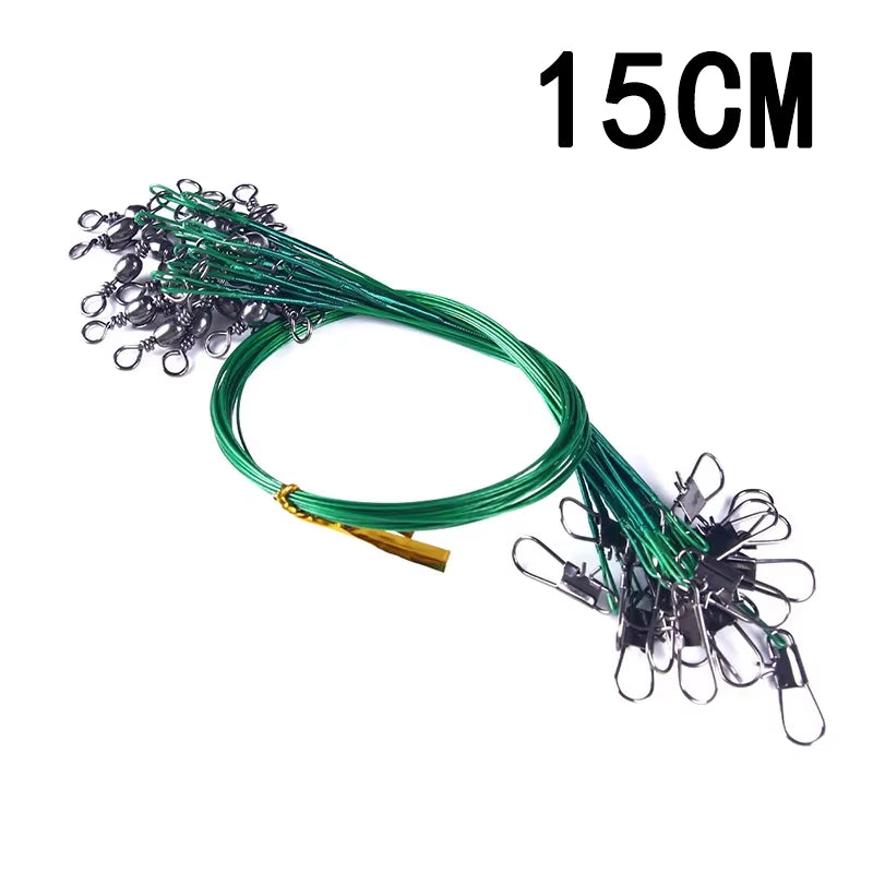Super Strong Tensile Force anti Bite Steel Fishing Line Steel Wire Leader with Rotating Snaps Fishing Lead Wire 200/100/60/20Pcs