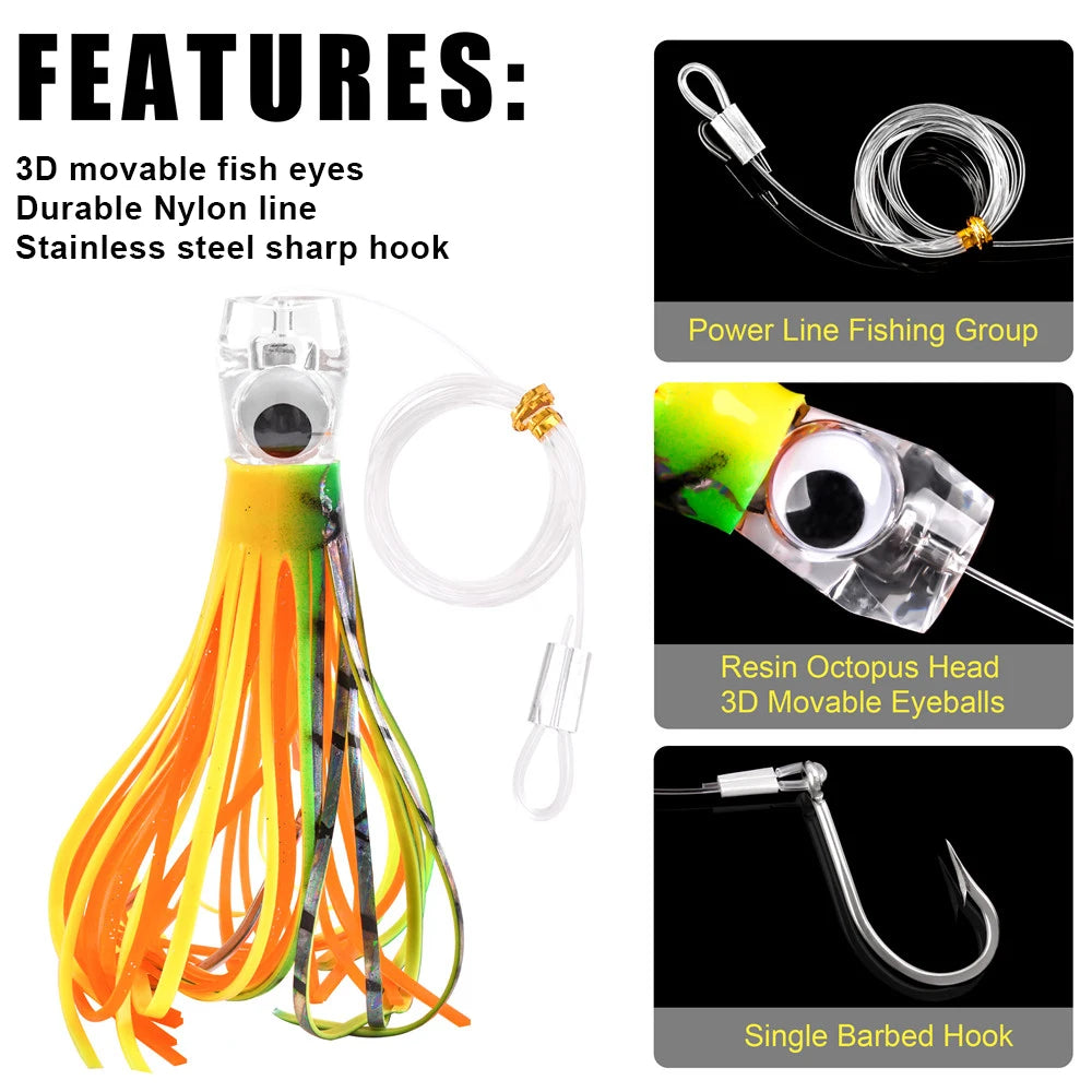 68G/108G Trolling Lure Marlin Tuna Mahi Dolphin Durado Wahoo Shark Skirts Big Game Leader Fishing Rigs Deep Sea Fishing Lure
