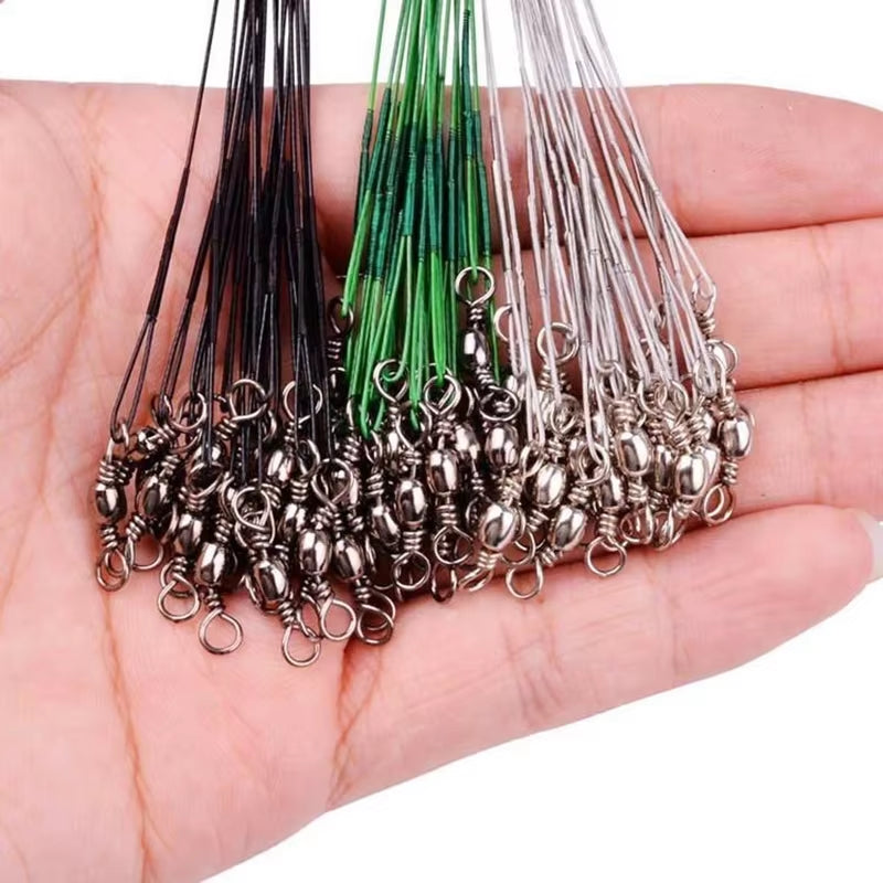Super Strong Tensile Force anti Bite Steel Fishing Line Steel Wire Leader with Rotating Snaps Fishing Lead Wire 200/100/60/20Pcs